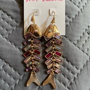 Betsey Johnson 3.5in Fishbone Earrings NWT